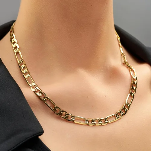 Vista 2 de LIFETIME JEWELRY Collar de cadena Figaro de 0.276 in con corte de diamante chapado en oro real de 24 quilates