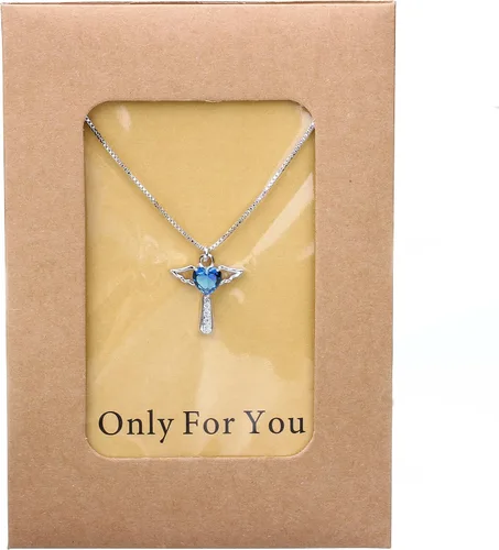Vista 2 de Ckysee Angel Birthstone Necklaces Heart Cross Necklace for Girls Kids Women Cubic Zirconia Angel Wing Birthstone Heart Charm Pendant Necklace Gifts
