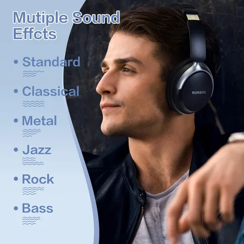 Vista 4 de B8 - Audífonos Bluetooth supraaurales, 6 modos de música EQ y 50 horas de reproducción, graves profundos, inalámbricos, con micrófono, plegables