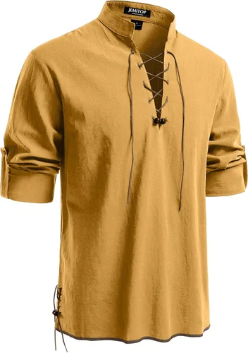 Vista 16 de JEMITOP Men's Pure Cotton Renaissance Lace Up Shirt Verde militar