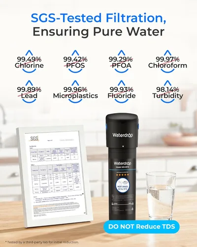 Vista 3 de Waterdrop 10UA - Sistema de filtro de agua para debajo del fregadero, reduce PFAS, PFOA/PFOS, plomo, cloro, mal sabor y olor, filtro de agua