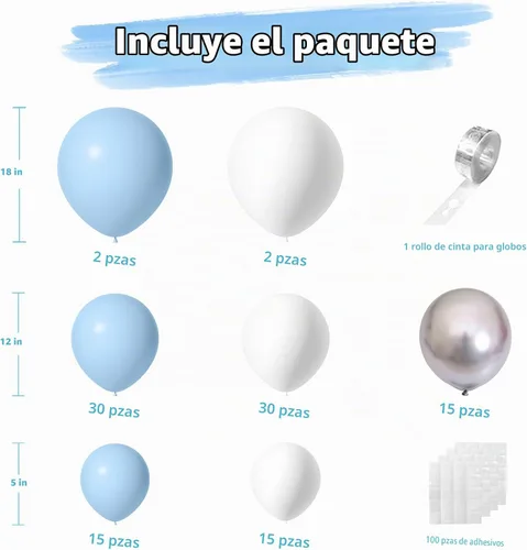 Vista 3 de Kit de arco de globos azules y blancos para bebé, kit de guirnalda de globos azules, globos blancos y plateados para cumpleaños, despedida
