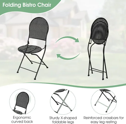 Vista 4 de Giantex Juego de mesa de comedor de 3 piezas, juego de mesa de comedor al aire libre para 2, 1 mesa redonda con 2 sillas plegables, resistente al