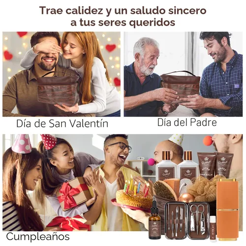 Vista 6 de Juego de 21 cestas de regalo de sándalo para el baño y el cuidado del cuerpo para hombres, regalos del día del padre para papá, juego de regalo