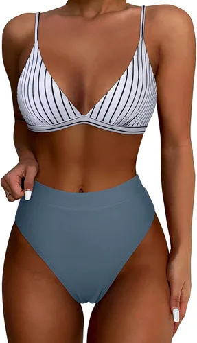 Vista 21 de SUUKSESS - Conjunto de bikini de dos piezas para mujer, con cintura alta y corte sexy, estilo triángulo