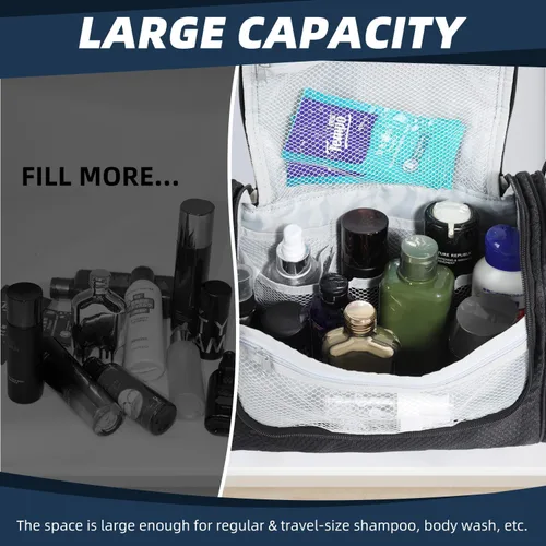 Vista 4 de Buruis - Neceser grande para hombres y mujeres, bolsa de viaje colgante para maquillaje, cosméticos, afeitado, artículos de tocador, kit Dopp