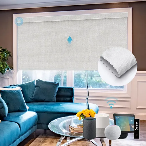 Vista 32 de SmartWings Persianas Motorizadas con Sombras para Ventana Control Remoto Funciona con Thread Apple Homekit Z-Wave Alexa 100% Blackout de Doble Cara