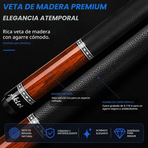 Vista 8 de AKLOT Carbon Fiber Pool Cue Stick, 58”, 19oz, Low Deflection Pro Billiard Stick, 12.5mm Tip, Maple Butt & Buffalo Leather Grip Weight Adjustment