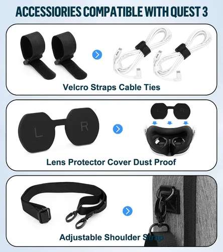 Vista 6 de YRXVW Carrying Case Compatible with MetaOculus Quest 3 and Accessories, Hard Travel Bag for Lightweight and Headset and Touch Controller and