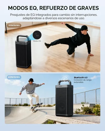 Vista 7 de COMISO Altavoz Bluetooth portátil con graves profundos, 150W de potencia máxima, altavoz impermeable IPX6 para exteriores con 12 horas