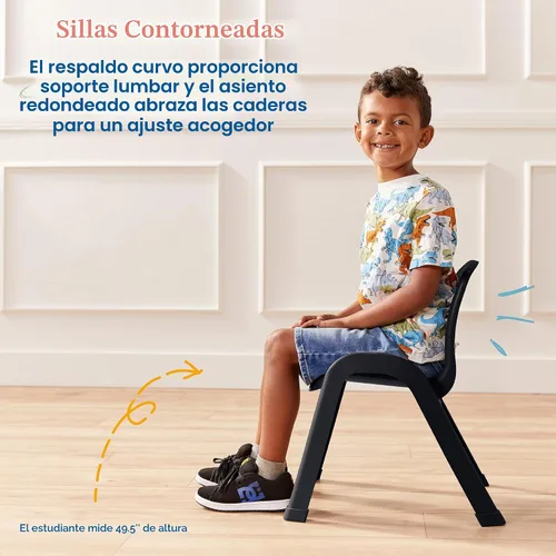 Vista 4 de ECR4Kids Silla apilable SitRight de plástico, 11 pulgadas, muebles de aula, negro, paquete de 4