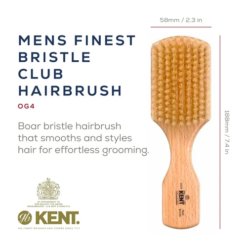 Vista 3 de Kent OG4 - Cepillo rectangular de pelo y facial para caballeros de Beachwood para el cuidado de la barba, cepillo exfoliante natural de cerdas