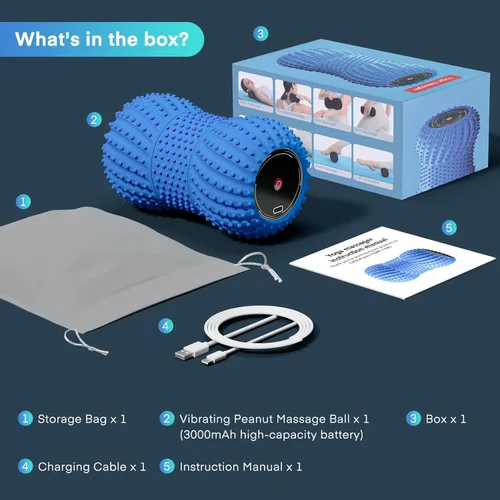 Vista 9 de Pelota de masaje de maní vibratoria 2 en 1 con 6 modos de masaje, bola de rodillo de masaje vibratoria recargable para recuperación muscular, azul