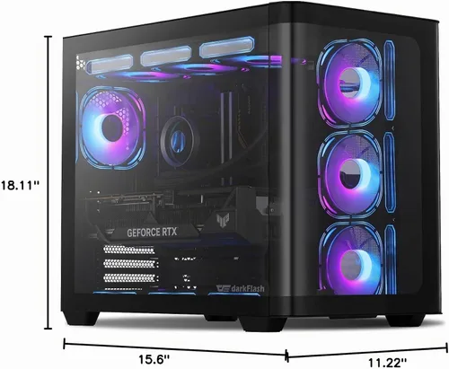 Vista 9 de darkFlash ATX Mid-Tower Estuche para PC Gaming, Enchufe Trasero BTF para Placa Base, con 4 Ventiladores ARGB Estuche para Computadora, Vidrio Curvo