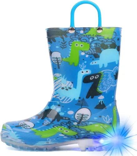 Vista 19 de HugRain - Botas de lluvia con luces para niños pequeños Cosmos Negro