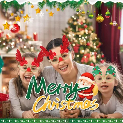 Vista 7 de GEMILY Gafas de Navidad con purpurina para fiestas, decoración de Navidad, gafas de disfraz para adultos y niños, 2