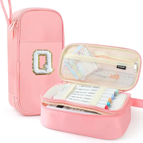 Vista 88 de Estuche Grande para Lápices, Bolsa de Lápices de Gran Capacidad, Bolsa de Lápices Personalizada con Inicial con Cremallera Suave, Múltiples