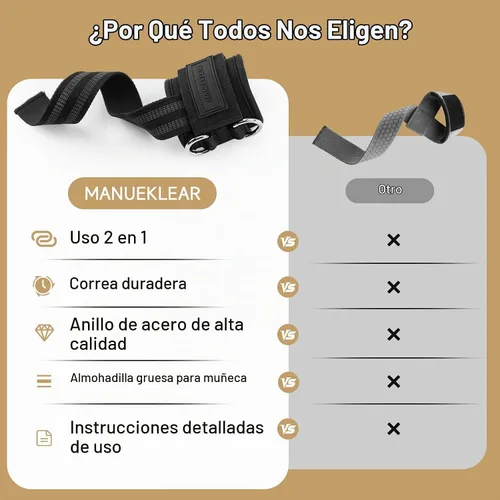 Vista 8 de MANUEKLEAR - Correas de muñeca antideslizantes para levantamiento de pesas, correas de levantamiento de pesas con anillos en D para entrenamiento