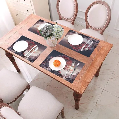 Vista 4 de 6 PCS PVC Placemats Set Place Mats Big Tree Growing on Pile of Stones Non-Slip Weave Place Mats 12" x 18" Farmhouse Table Mat Set for Family Dinners