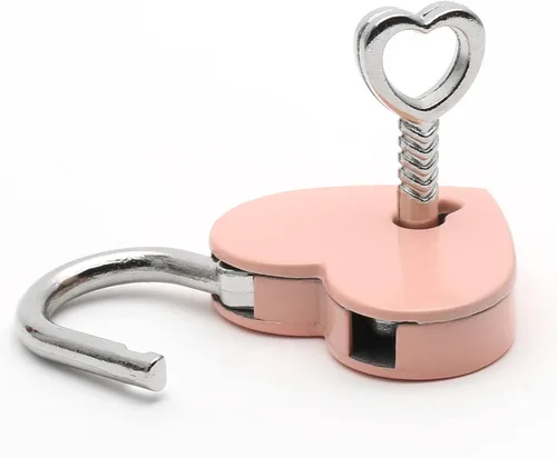 Vista 4 de 4 candados rosados con llave, mini candados con cabeza de corazón, estilo moderno de moda