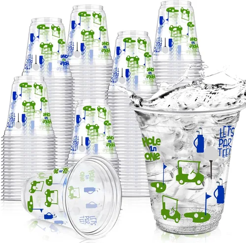 Vista 7 de Qinyoung 50 tazas de fiesta de golf, decoraciones para fiestas temáticas de golf, vasos de plástico transparente de 12 onzas, desechables