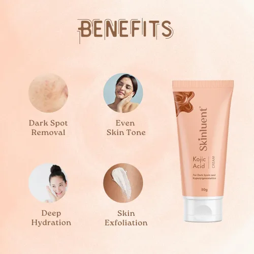 Vista 5 de Crema facial de ácido kójico con vitamina C, alantoína y niacinamida para manchas oscuras, hiperpigmentación y tono de piel desigual, fórmula