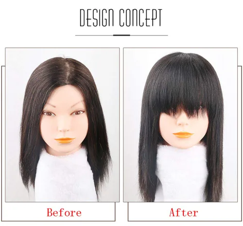Vista 4 de Peluca de cabello humano con clip y flequillo, peluca para cabello fino para mujer, 8 pulgadas, marrón rojizo