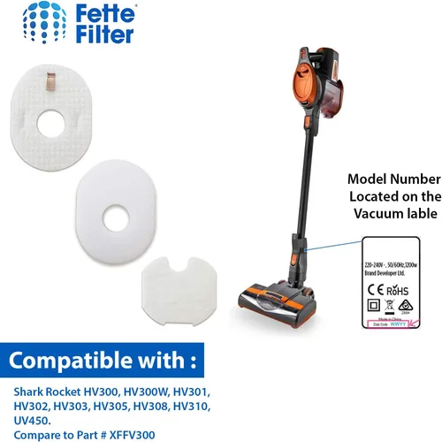 Vista 5 de Shark Rocket HV300, HV300W, HV301, HV302, HV303, HV305, HV308, HV310, UV450 compatible con el juego de espuma y filtros, reemplaza Shark Part