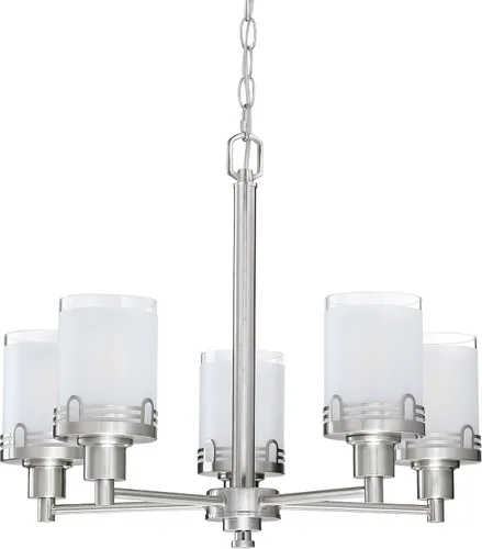 Vista 8 de 3 luces de vidrio industrial moderno con acabado de níquel cepillado. Accesorio de iluminación y decoración de jaula de alambre de metal para sala