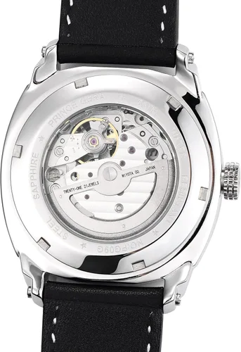 Vista 6 de Prince Gera Hombre piel automática relojes Negro de Brown Única Esqueleto impermeable reloj Casual lumious