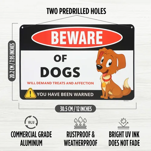Vista 2 de Venicor Cartel divertido de Beware of Dogs – 8 x 12 pulgadas – Aluminio – Regalo para los amantes de los perros – Arte de pared de perros – Cosas