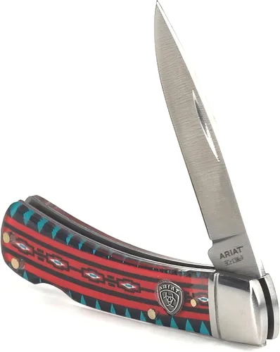 Vista 6 de ARIAT Aztec - Cuchillo de bolsillo plegable de hoja lisa, acrílico, multicolor, hoja de 3 pulgadas (grande)