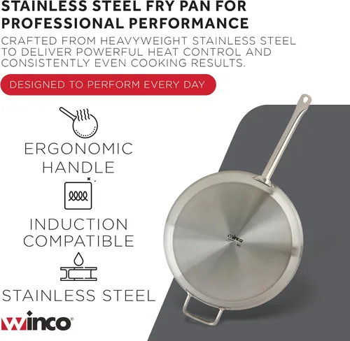 Vista 5 de Winco - Sartén de acero inoxidable de 14 pulgadas con mango auxiliar