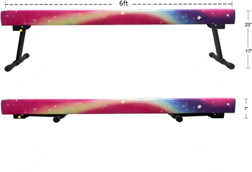 Vista 4 de Viga de equilibrio ultrasimple ajustable y plegable de 6 pies, equipo de gimnasia de suela sintética de piso alto y bajo, sin necesidad de Asterismo