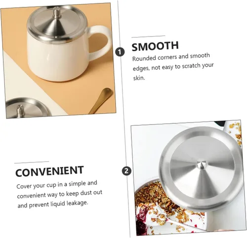 Vista 8 de Cabilock Tapa de taza de acero inoxidable de 4.8 pulgadas, resistente a fugas, para café, té, tapa portátil de retención de calor, para uso en casa