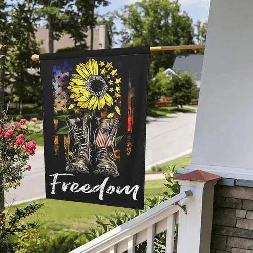 Vista 5 de Bandera de jardín para el Día de los Caídos, bandera de girasol de 12 x 18 pulgadas, soldados militares, veteranos, 4 de julio, decoración