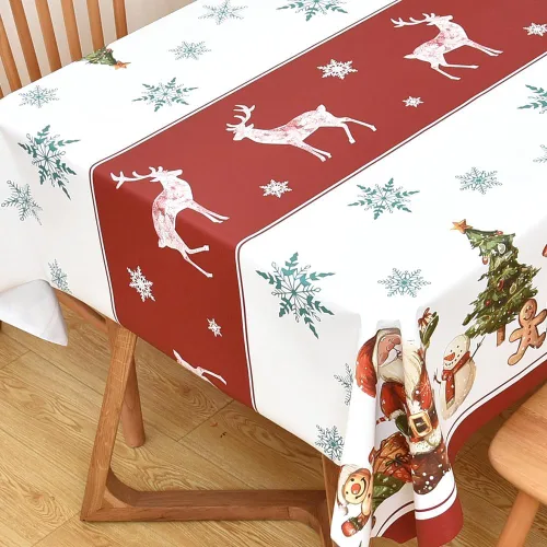 Vista 20 de Mantel de Navidad de vinilo resistente rojo de 54x54 pulgadas, mantel rectangular de Navidad, mantel de PVC reutilizable, impermeable, plegable