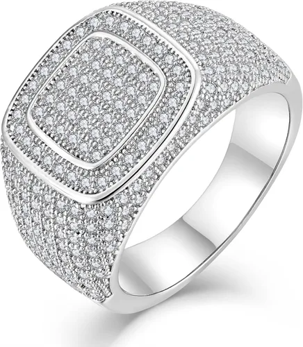 Vista 6 de Signet Rings Cluster Band Micropave Mens Bling Ring Square Crystal Zircon Little Finger Ring