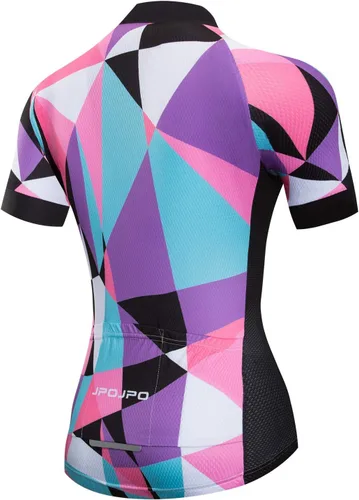 Vista 142 de Camiseta de ciclismo para mujer, manga corta y pantalones cortos de ciclismo acolchados para verano
