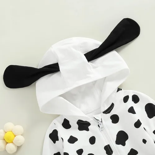 Vista 3 de Disfraz de dálmata para bebé, disfraz de Halloween para perro, con cremallera, sudadera con capucha y pantalones de cola