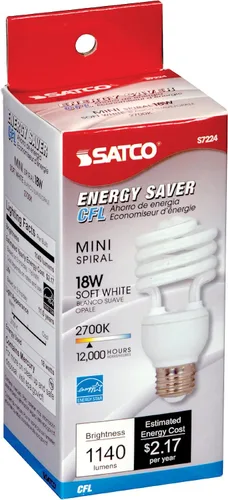 Vista 2 de Satco - Foco CFL mini espiral., S7224, 18watts, 120 volts