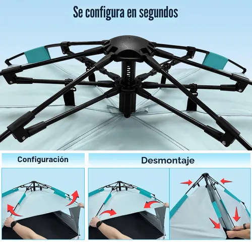 Vista 2 de WhiteFang Deluxe - Tienda de campaña plegable para playa con protección UV para 3-4/5-6 personas, protección contra rayos UV, piso extensible con 3