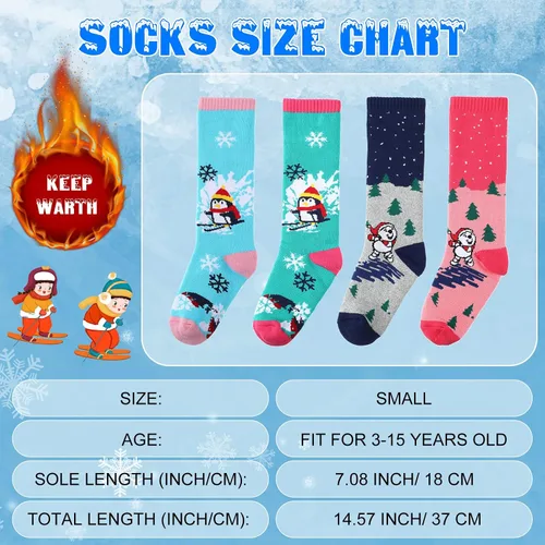 Vista 3 de Geyoga Calcetines de esquí para niños, 8 pares de calcetines de invierno cálidos y largos hasta la rodilla para nieve, esquí, snowboard y patinaje