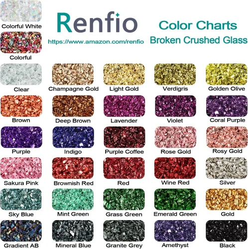 Vista 3 de Renfio Juego de purpurina de vidrio triturado roto de 32 colores, 22.57 onzas, fragmentos de purpurina de 2 a 0.157 in, chips de vidrio metálico