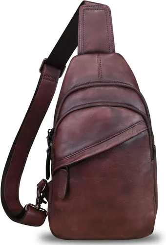 Vista 2 de Bolso de cuero genuino para hombres y mujeres, mochila de cuero vintage, bolso cruzado de hombro a la moda