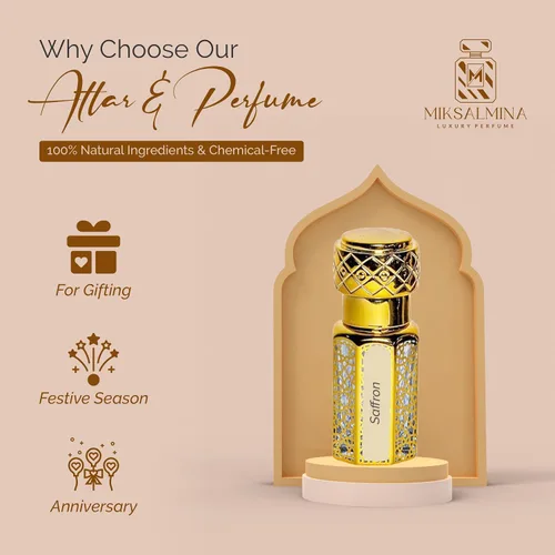 Vista 3 de Azafrán Attar Roll On Perfume, sin alcohol, Unisex, 0.2 fl oz