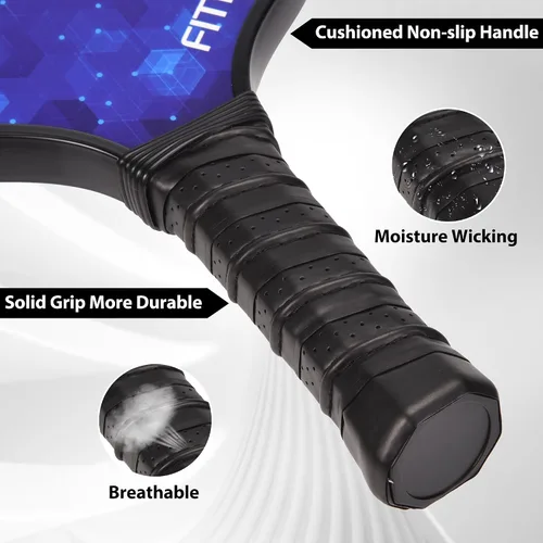 Vista 5 de FITPROWIN Pickleball Paddles Set of 2/1 Carbon Fiber Pickleball Paddles Fiberglass Pickleball Rackets with 16mm Honeycomb Core Lightweight Pickle