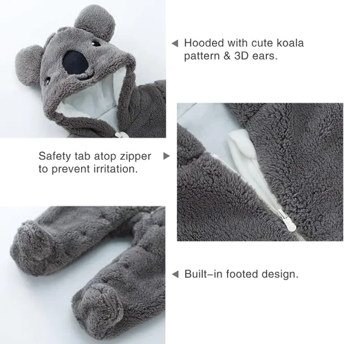 Vista 4 de pureborn Newborn Baby Fleece Footed Jumpsuit Hooded Pramsuit Winter Snowsuit for Infant Boys Girls 0-12 Months