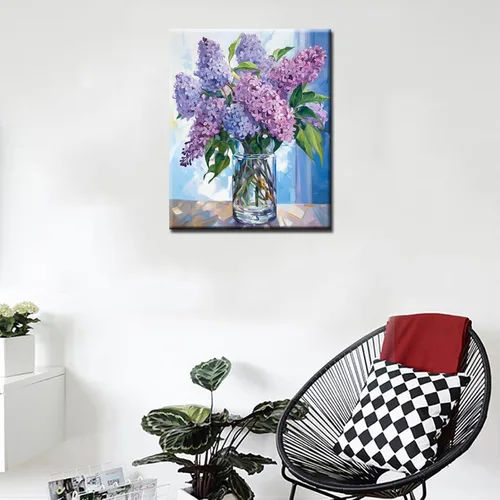 Vista 3 de Tucocoo Pintura por números con flores de lirio azul en una jarra de vidrio DIY en lienzo con pinceles, pinturas acrílicas, pintura de grafiti por