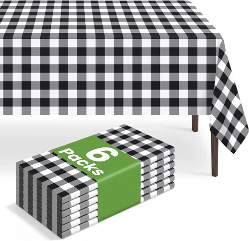 Vista 72 de Paquete de 2 manteles rectangulares desechables color negro, manteles de plástico negro para fiestas, 54 x 108 pulgadas, mantel de campamento